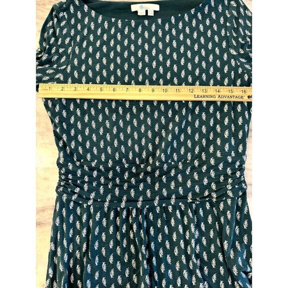 Boden Long-Sleeve Teal Peplum-Style Top Boatneck w/Leaf Pattern Sz US 8 EUC - Picture 9 of 9